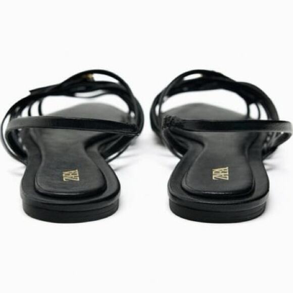 Zara Black Cross Strap Flat Sandals Size 8 - Picture 4 of 6